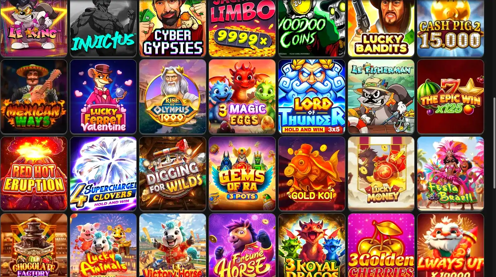 Интерфейс игрового зала казино Магма с множеством слотов